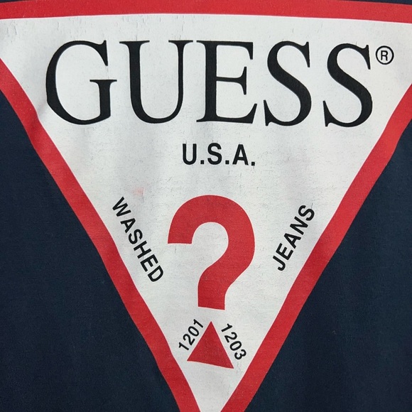 GUESS? Navy blue, red & white logo long sleeved t-shirt Large​ - Picture 5 of 6